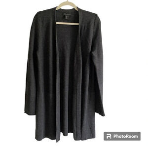 TAHARI Extra  Fine Merino Wool Dark Gray Open Cardigan Size L